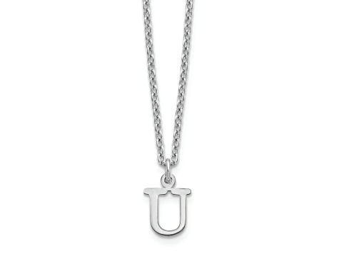 Rhodium Over Sterling Silver Cutout Letter U  Initial Necklace