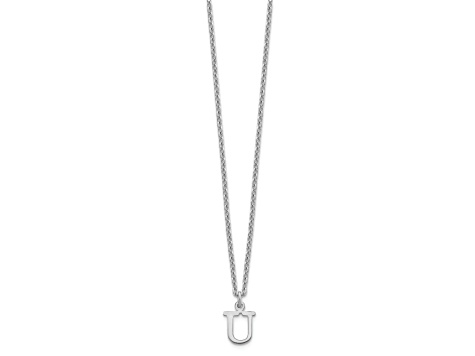 Rhodium Over Sterling Silver Cutout Letter U  Initial Necklace