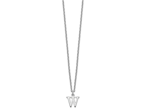 Rhodium Over Sterling Silver Cutout Letter W  Initial Necklace