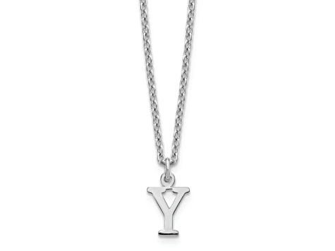 Rhodium Over Sterling Silver Cutout Letter Y Initial Necklace