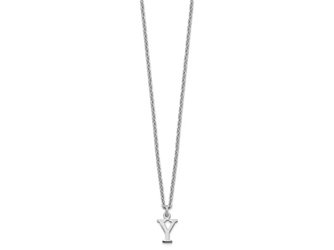 Rhodium Over Sterling Silver Cutout Letter Y Initial Necklace
