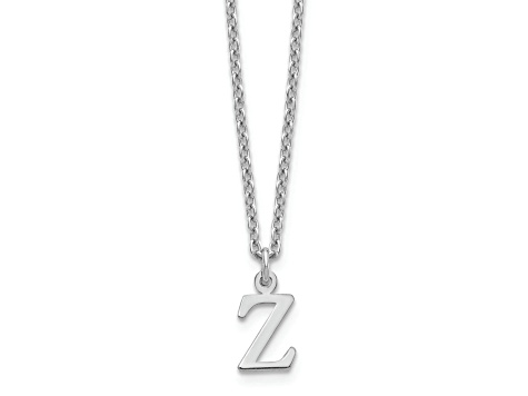 Rhodium Over Sterling Silver Cutout Letter Z Initial Necklace