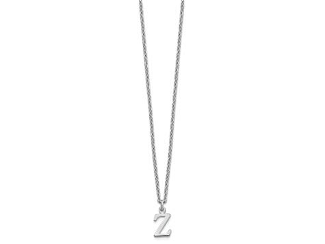 Rhodium Over Sterling Silver Cutout Letter Z Initial Necklace