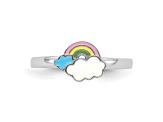 Rhodium Over Sterling Silver Multi-color Enameled Rainbow Children's Ring