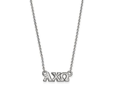 Rhodium Over Sterling Silver LogoArt Alpha Chi Omega Extra Small Pendant Necklace