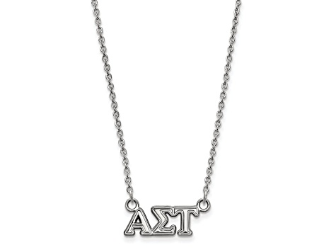 Rhodium Over Sterling Silver LogoArt Alpha Sigma Tau Extra Small Pendant Necklace