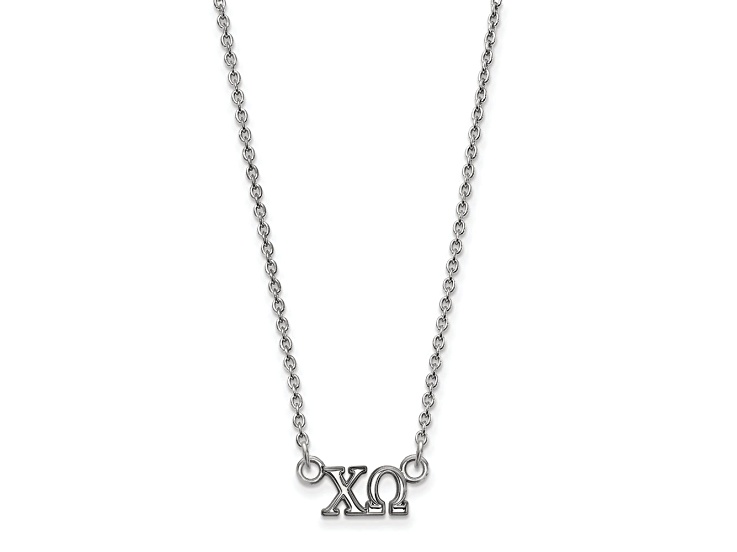 Rhodium Over Sterling Silver LogoArt Chi Omega Extra Small Pendant Necklace