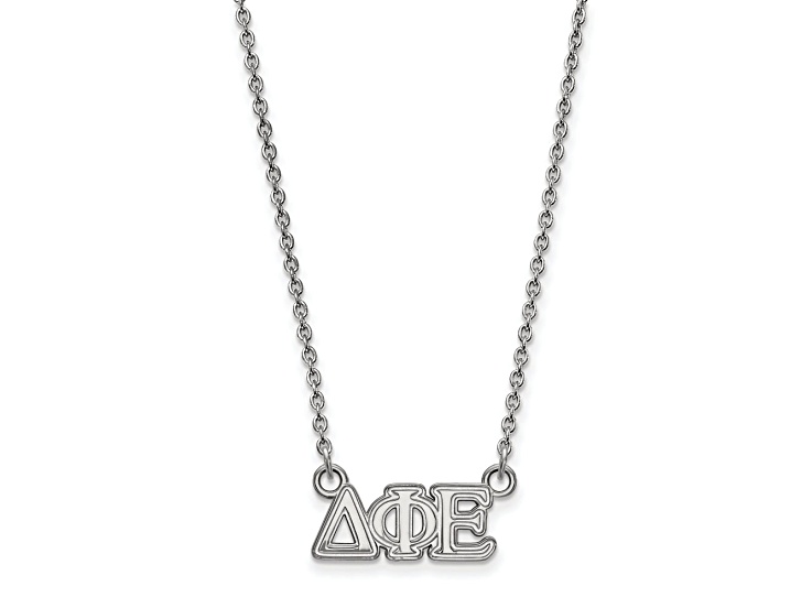 Rhodium Over Sterling Silver LogoArt Delta Phi Epsilon Extra Small Pendant Necklace