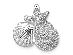 Rhodium Over Sterling Silver Polished Starfish, Sand Dollar and Shell Chain Slide Pendant