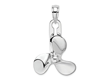 Picture of Rhodium Over Sterling Silver Polished Moveable 3D Propeller Pendant