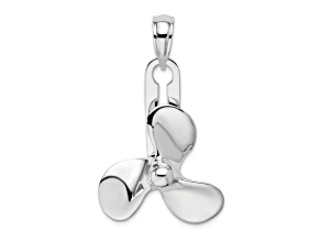 Rhodium Over Sterling Silver Polished Moveable 3D Propeller Pendant
