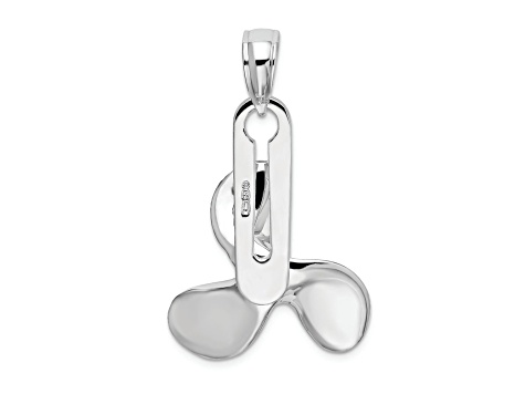 Rhodium Over Sterling Silver Polished Moveable 3D Propeller Pendant