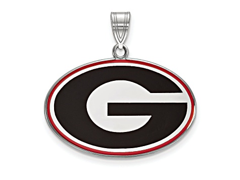 Rhodium Over Sterling Silver LogoArt University of Georgia Large Enamel Pendant