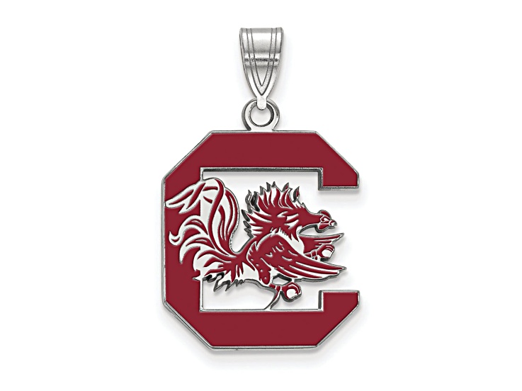 Rhodium Over Sterling Silver LogoArt University of South Carolina Large Enamel Pendant
