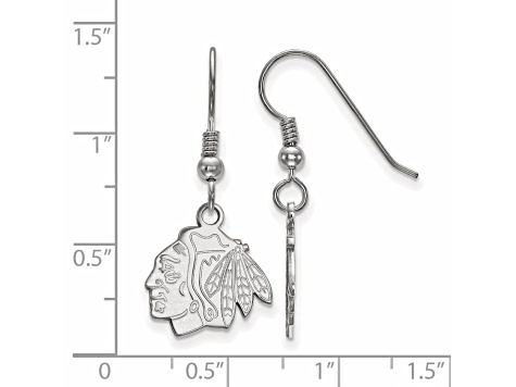 Rhodium Over Sterling Silver NHL Chicago BlackhawksLogoArt Dangle Earrings