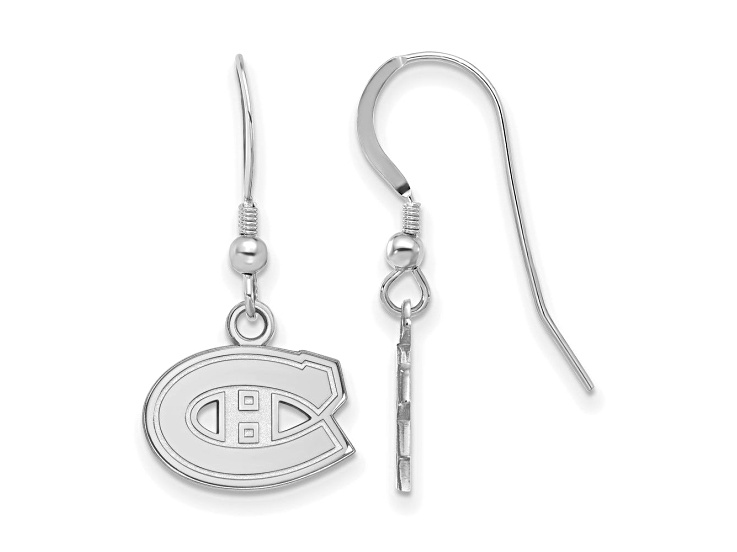 Rhodium Over Sterling Silver NHL Montreal Canadiens LogoArt Dangle Earrings