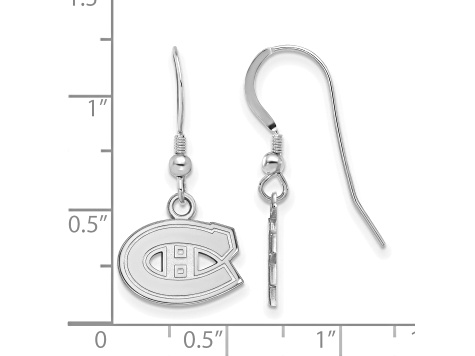Rhodium Over Sterling Silver NHL Montreal Canadiens LogoArt Dangle Earrings
