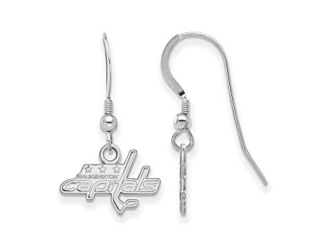 Rhodium Over Sterling Silver NHL Washington Capitals LogoArt Dangle Earrings