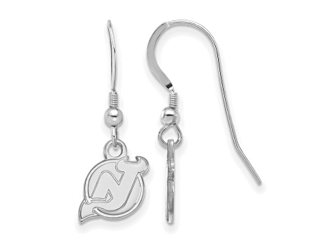 Rhodium Over Sterling Silver NHL New Jersey Devils LogoArt Dangle Earrings