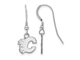 Rhodium Over Sterling Silver NHL Calgary Flames LogoArt Dangle Earrings