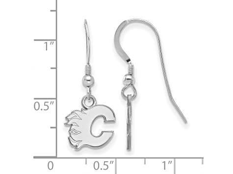 Rhodium Over Sterling Silver NHL Calgary Flames LogoArt Dangle Earrings