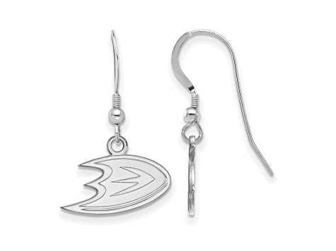 Rhodium Over Sterling Silver NHL Anaheim Ducks LogoArt Dangle Earrings