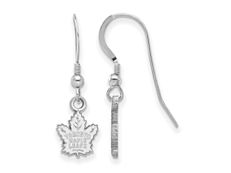 Rhodium Over Sterling Silver NHL Toronto Maple Leafs LogoArt Dangle Earrings