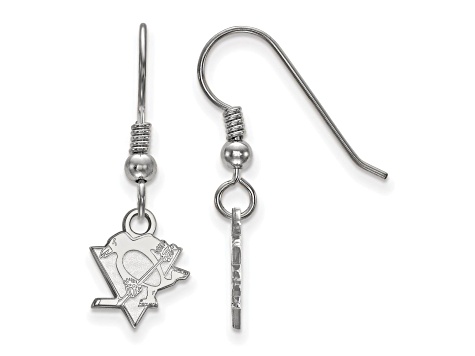 Rhodium Over Sterling Silver NHL Pittsburgh Penguins LogoArt Dangle Earrings