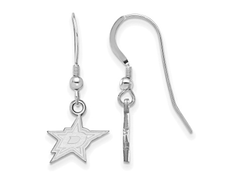 Rhodium Over Sterling Silver NHL Dallas Stars LogoArt Dangle Earrings