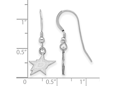 Rhodium Over Sterling Silver NHL Dallas Stars LogoArt Dangle Earrings