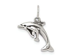 Sterling Silver Antiqued Dolphin with Baby Charm