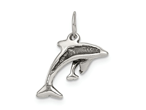 Sterling Silver Antiqued Dolphin with Baby Charm