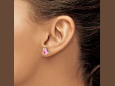 Rhodium Over Sterling Silver Pink Enamel Dinosaur Children's Post Earrings
