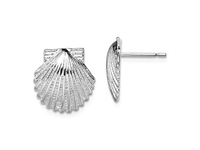 Rhodium Over Sterling Silver Polished Scallop Shell Post Earrings