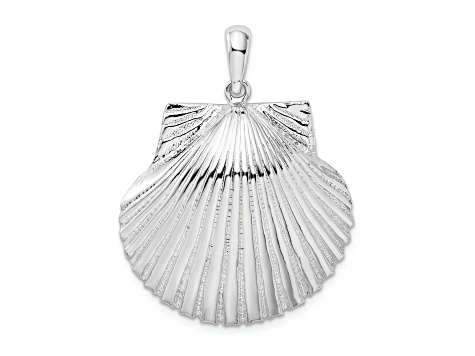 Rhodium Over Sterling Silver Polished and Textured Scallop Shell ...