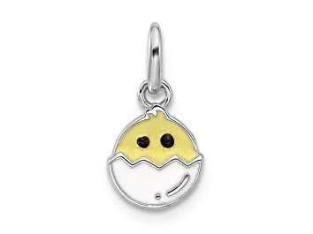 Picture of Rhodium Over Sterling Silver Enameled Chick in Egg Children's Pendant