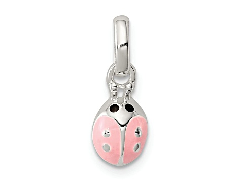 Sterling Silver Polished Pink and Black Enameled Ladybug Children's Pendant