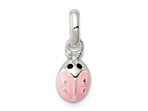 Sterling Silver Polished Pink and Black Enameled Ladybug Children's Pendant