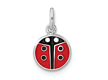 Picture of Rhodium Over Sterling Silver Red and Black Enamel Ladybug Children's Pendant