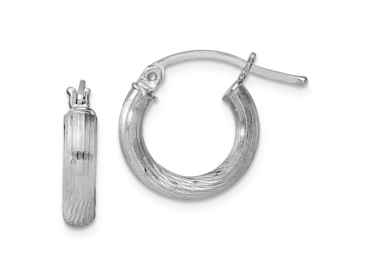 Rhodium Over Sterling Silver 3mm Polished and Satin Diamond-cut Hoop Earrings