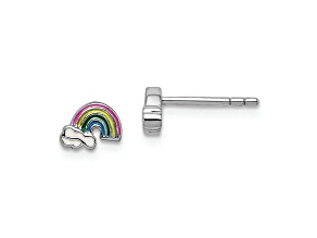 Rhodium Over Sterling Silver Enamel Rainbow Children's Post Earrings