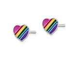 Rhodium Over Sterling Silver Rainbow Enamel Heart Children's Post Earrings