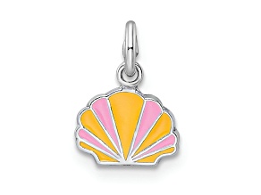 Rhodium Over Sterling Silver Pink and Orange Enameled Shell Children's Pendant