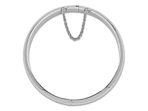 Rhodium Over Sterling Silver Diamond-cut 10.25mm Hinged