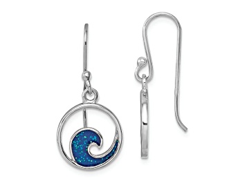 Picture of Rhodium Over Sterling Silver Enameled Wave Dangle Earrings