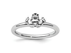 Sterling Silver Stackable Expressions Rhodium Claddagh Ring