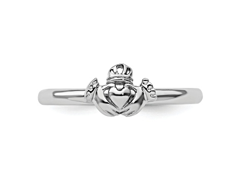 Sterling Silver Stackable Expressions Rhodium Claddagh Ring