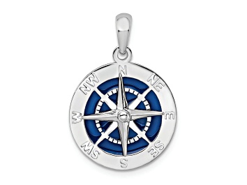 Picture of Rhodium Over Sterling Silver Polished Enameled Compass Pendant