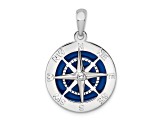 Rhodium Over Sterling Silver Polished Enameled Compass Pendant