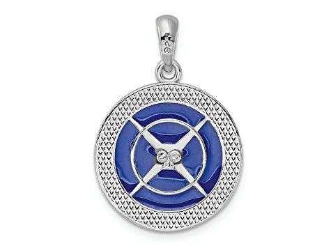 Rhodium Over Sterling Silver Polished Enameled Compass Pendant